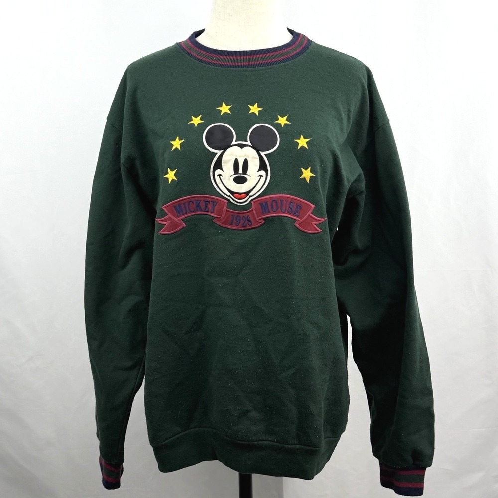 Vintage 90s Mickey‎ & Co Crewneck Sweatshirt Green Embroidered USA M